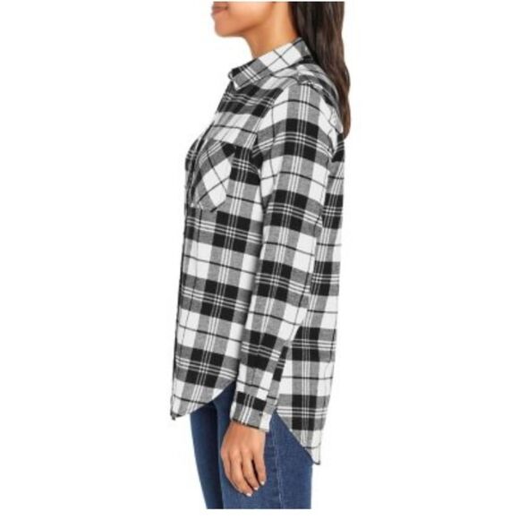 New Gap Ladies Relaxed Fit Flannel black white plaid flannel button small S NWT - Picture 5 of 11